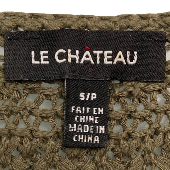 Le Chateau Olive Crochet See Through Top 3/4 Sleeves Boat Neck Small S - Picture 3 of 16